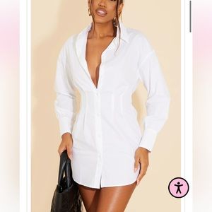 Super cute white button up dress! Mock corset top!